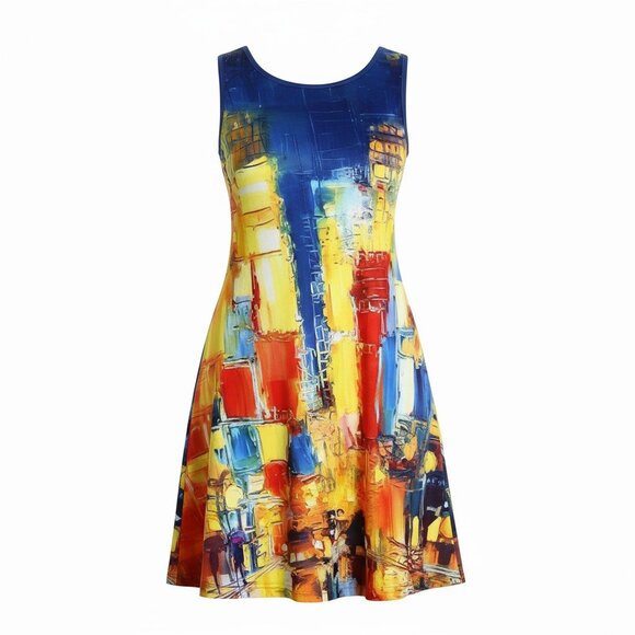 🆕 Luxury Resort Colorful Abstract Print Sleeveless Vacation Dress | Size Large - Picture 12 of 12